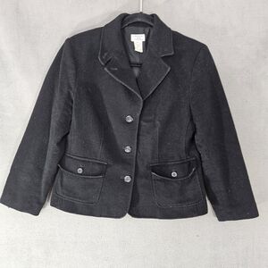 L L Bean Womens Medium Black Wool Pea Coat Button Up Pockets